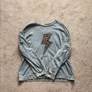Gray Sweatshirt with Leopard Lightning Bolt